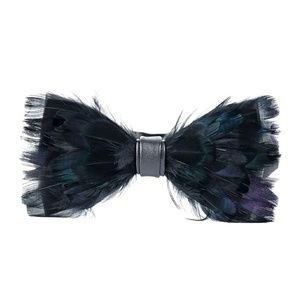 Mens Natural Feather Leather Pre-Tied Bow Tie